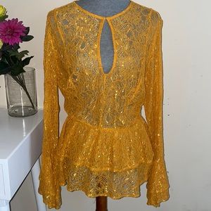 Fashion to figure Plus size Mustard Lace Peplum blouse
